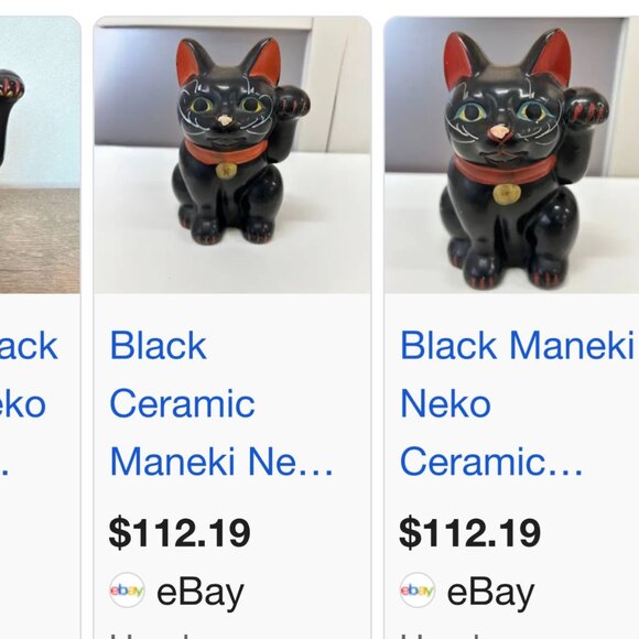 Vintage Maneki-Neko Lucky Black Cat Right Paw Up - Picture 17 of 17